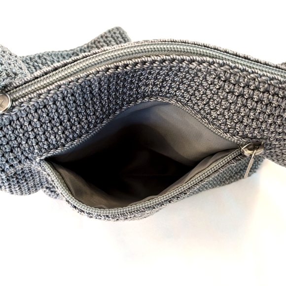 The Sak EUC Vintage Crochet Knit/Woven Shoulder Bag Gray Purse Boho - Picture 3 of 5